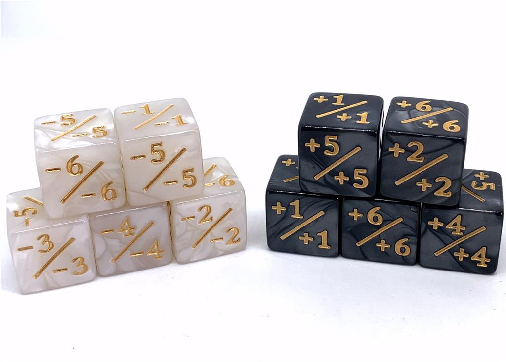 Würfelset Pearl D6: Counter Dice +/- B&W