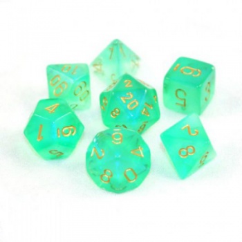Borealis Polyhedral LightGreen/gold Luminary 7-Die