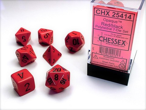 RED W/BLACK OPAQUE POLYHEDRAL 7-DIE SETS