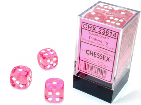 Translucent 16mm d6 Pink/white Dice Block (12 dice)