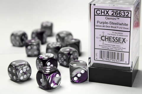Gemini® 16mm d6 Purple-Steel/white Dice Block