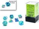 Festive Mini-Polyhedral Waterlily/white 7-Dice Set