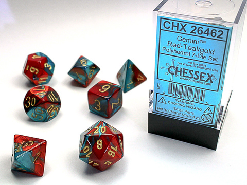Gemini Polyhedral Red-Teal/gold 7-Die Set