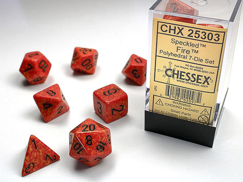 FIRE SPECKLED POLYHEDRAL 7-DIE SETS