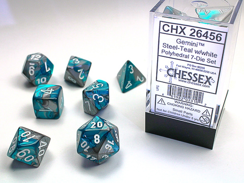 GEMINI STEEL-TEAL W/WHITEPOLYHEDRAL 7 DICE