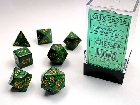 Speckled Polyhedral Golden Recon 7-Die Set