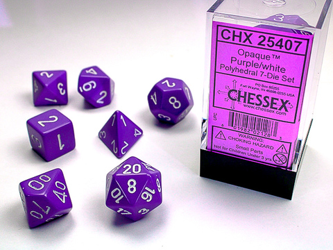 PURPLE W/WHITE OPAQUE POLYHEDRAL 7-DIE SETS