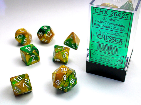 GOLD-GREEN W/WHITE GEMINIPOLYHEDRAL 7-DIE SETS