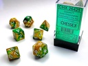 GOLD-GREEN W/WHITE GEMINIPOLYHEDRAL 7-DIE SETS