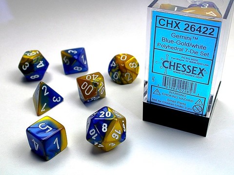 Gemini Polyhedral Blue-Gold/white 7-Die Set