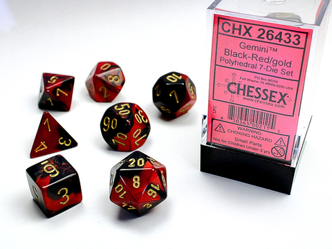BLACK-RED W/GOLD GEMINI POLYHEDRAL 7-DIE SETS