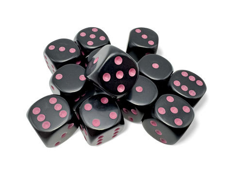 Opaque Black/pink 16mm d6Dice Block (12 dice)