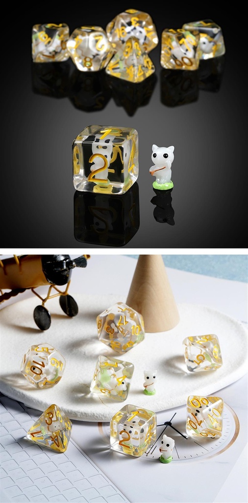 Resin Dice Set (7) White Cat