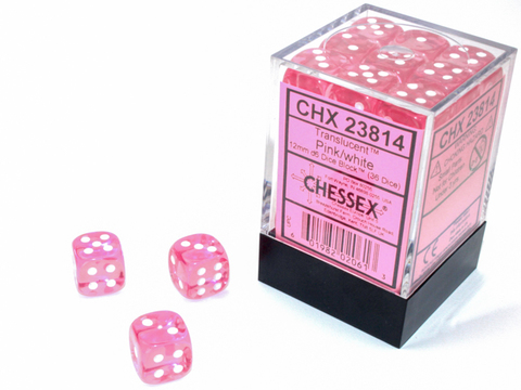 Translucent 12mm d6 Pink/white Dice Block™ (36 dice)