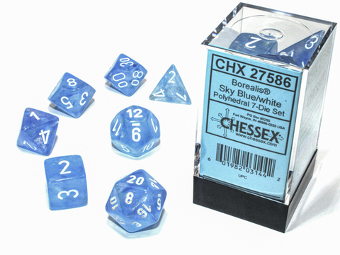Borealis Polyhedral Sky Blue/white Luminary 7-Die Set