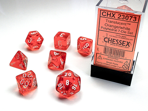 [2110000083847] Translucent Polyhedral Orange/white 7-Die Set