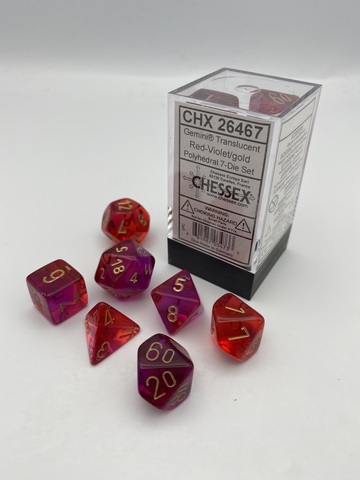 [2110000100094] Gemini Polyhedral Translucent Red-Violet/gold 7-Die Set