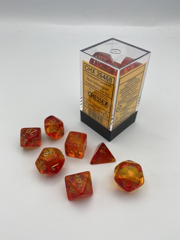 [2110000100117] Gemini Polyhedral Translucent Red-Yellow/gold 7-Die Set