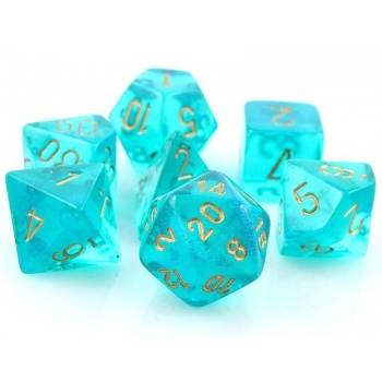 [2110000102609] Borealis Polyhedral Teal/gold Luminary 7-Die Set