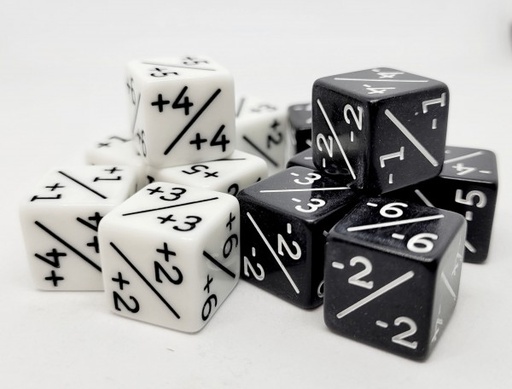 [2110000104597] Würfelset Opaque D6: Counter Dice +/- Black/White
