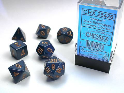 [2110000027582] DUSTY BLUE W/GOLD OPAQUE POLYHEDRAL 7-DIE SETS