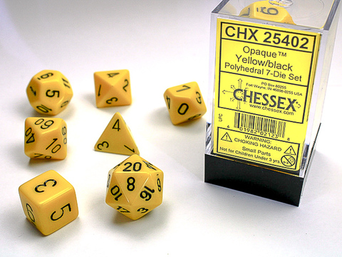 [2110000027568] Opaque Polyhedral Yellow/black 7-Die Set