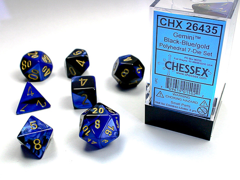 [2110000027667] Gemini Polyhedral Black-Blue/gold 7-Die Set