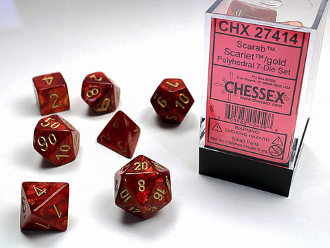 [2110000027711] Scarab Polyhedral Scarlet/gold 7-Die Set