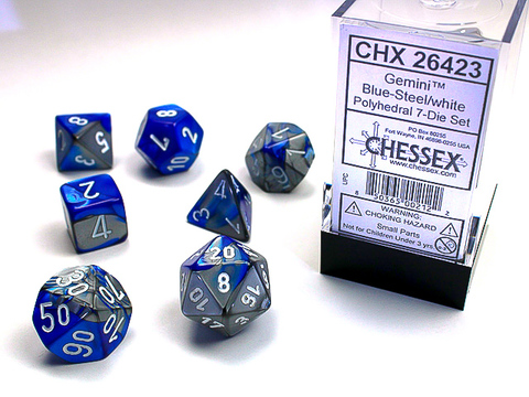 [2110000027599] Gemini Polyhedral Blue-Steel/white 7-Die Set