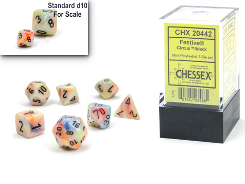[2110000148768] Festive Mini-Polyhedral CircusT/black 7-Die set