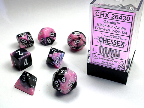 [2110000027643] Gemini Polyhedral Black-Pink/white 7-Die Set