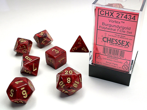 [2110000027803] Vortex Polyhedral Burgundy/gold 7-Die Set