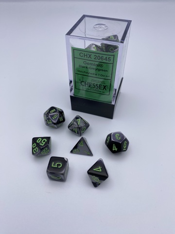 [2110000149291] Gemini Mini-hedral Black-Grey/green 7-Die Set