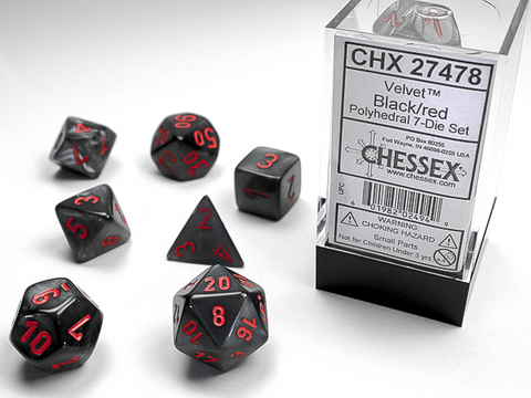 [2110000027919] Velvet Polyhedral Black/red 7-Die Set
