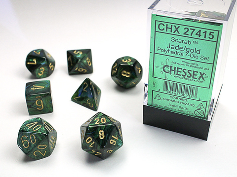 [2110000027728] Scarab Polyhedral Jade/gold 7-Die Set