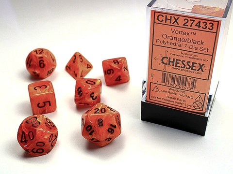 [2110000027797] Vortex Polyhedral Orange/black 7-Die Set