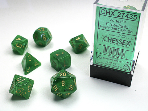 [2110000027810] Vortex Polyhedral Green/gold 7-Die Set