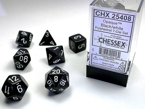 [2110000028046] Opaque Polyhedral Black/white 7-Die Set