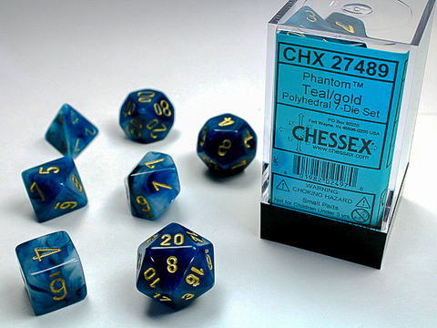 [2110000027940] Phantom Polyhedral Teal/gold 7-Die Set