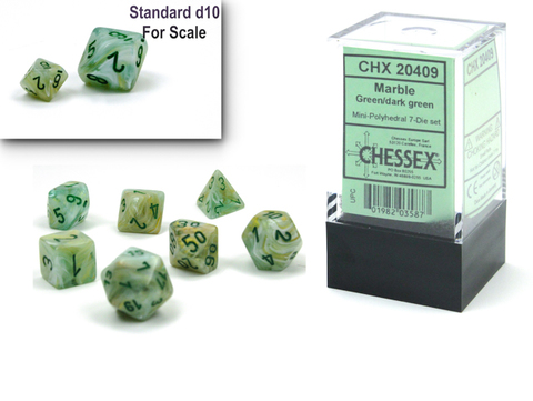 [2110000151386] Marble Mini-Polyhedral Green/dark green 7-Die