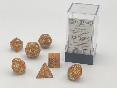 [2110000027995] GLITTER GOLD/SILVER POLYHEDRAL 7 DICE