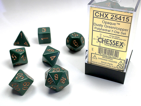 [2110000028053] Opaque Polyhedral Dusty Green/copper 7-Die Set
