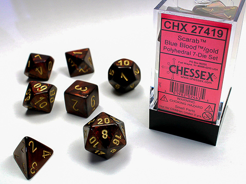 [2110000028084] Scarab Polyhedral Blue Blood/gold 7-Die Set