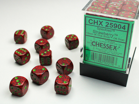 [2110000259044] Speckled 12mm d6 Strawberry Dice Block (36 dice)