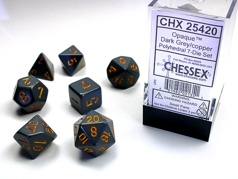 [2110000028060] Opaque Polyhedral Dark Grey/copper 7-Die Set