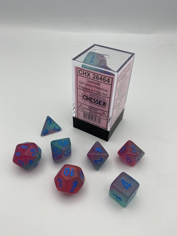 [2110000156213] Gemini Polyhedral Gel Green-Pink/blue Luminary 7-Die Set