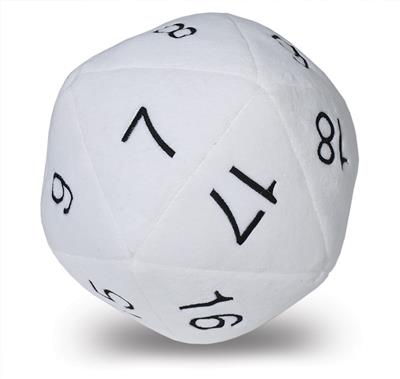 [2110000168261] UP - DICE - JUMBO D20 PLUSH white wit black letter