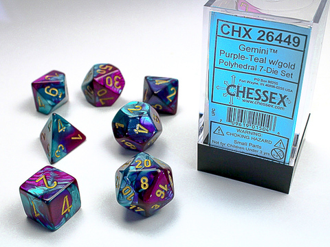 [2110000034108] PURPLE-TEAL W/GOLD GEMINIPOLYHEDRAL 7-DIE SETS