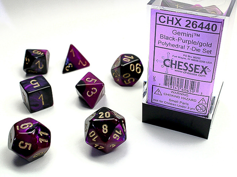 [2110000034078] Gemini Polyhedral Black-Purple/gold 7-Die Set
