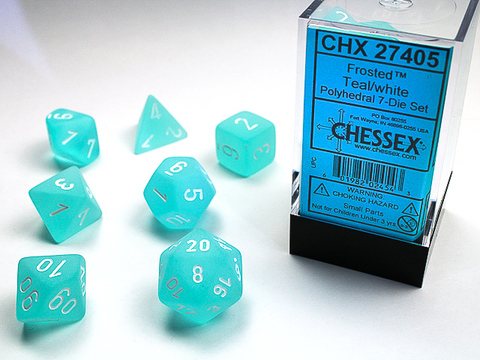 [2110000034191] Frosted Polyhedral Teal/white 7-Die Set
